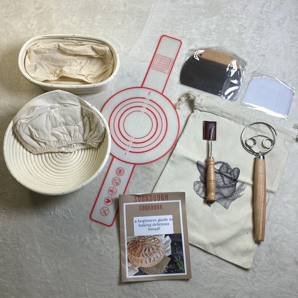 Sourdough Bread Baking Kit 10pc Banneton Proofing Baskets Whisk Lame Scraper Set